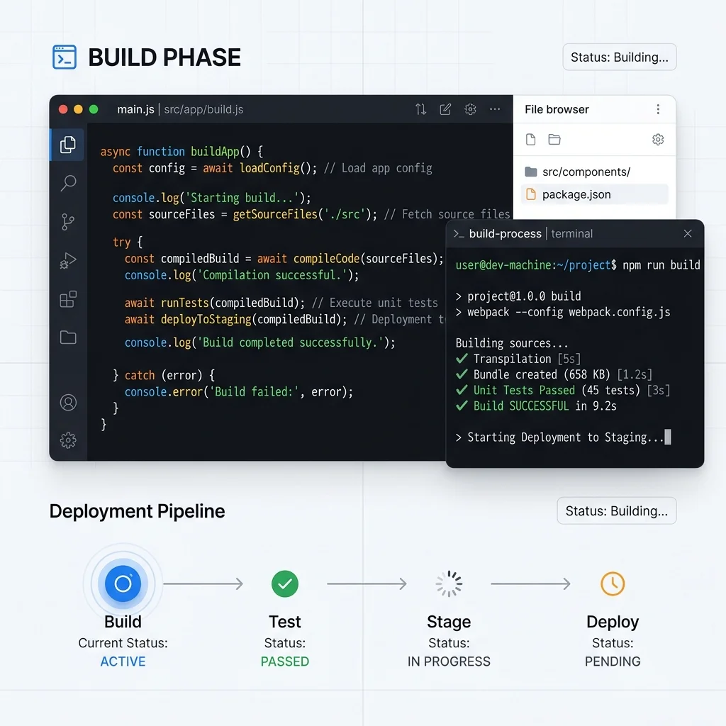 Software engineering build phase code editor