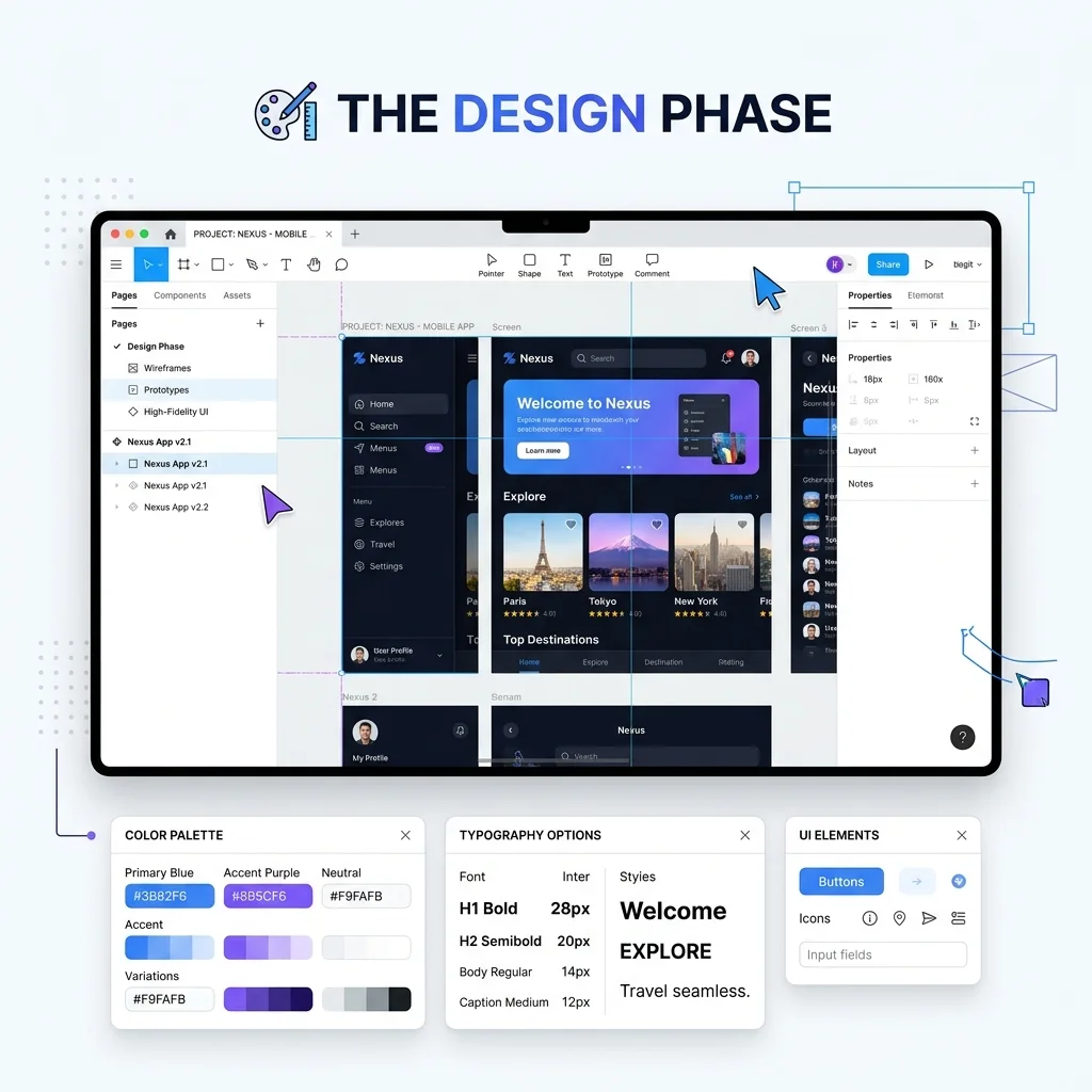 Software design phase interface mockup