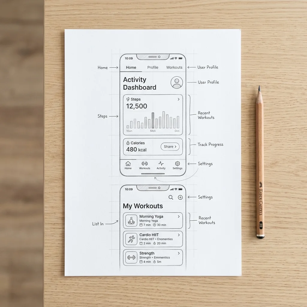 Wireframing sketch for software architecture
