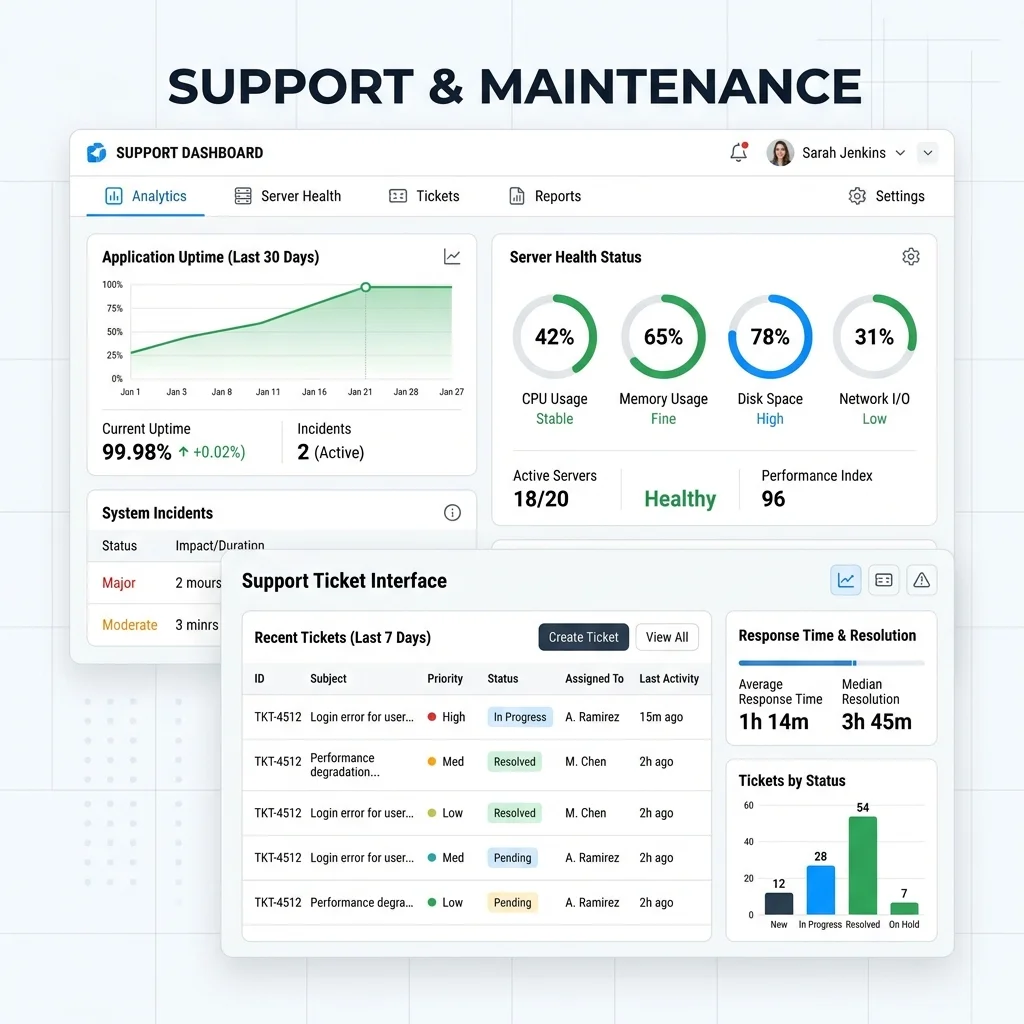 Managed IT support and monitoring dashboard